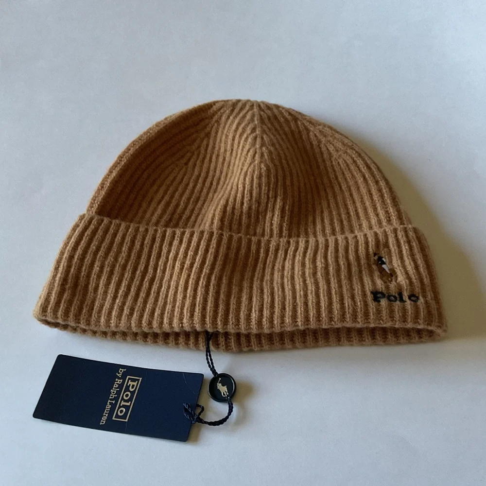 POLO RALPH LAUREN MENS SIGNATURE PONY WOOL KNIT BEANIE CAMEL OS NWT